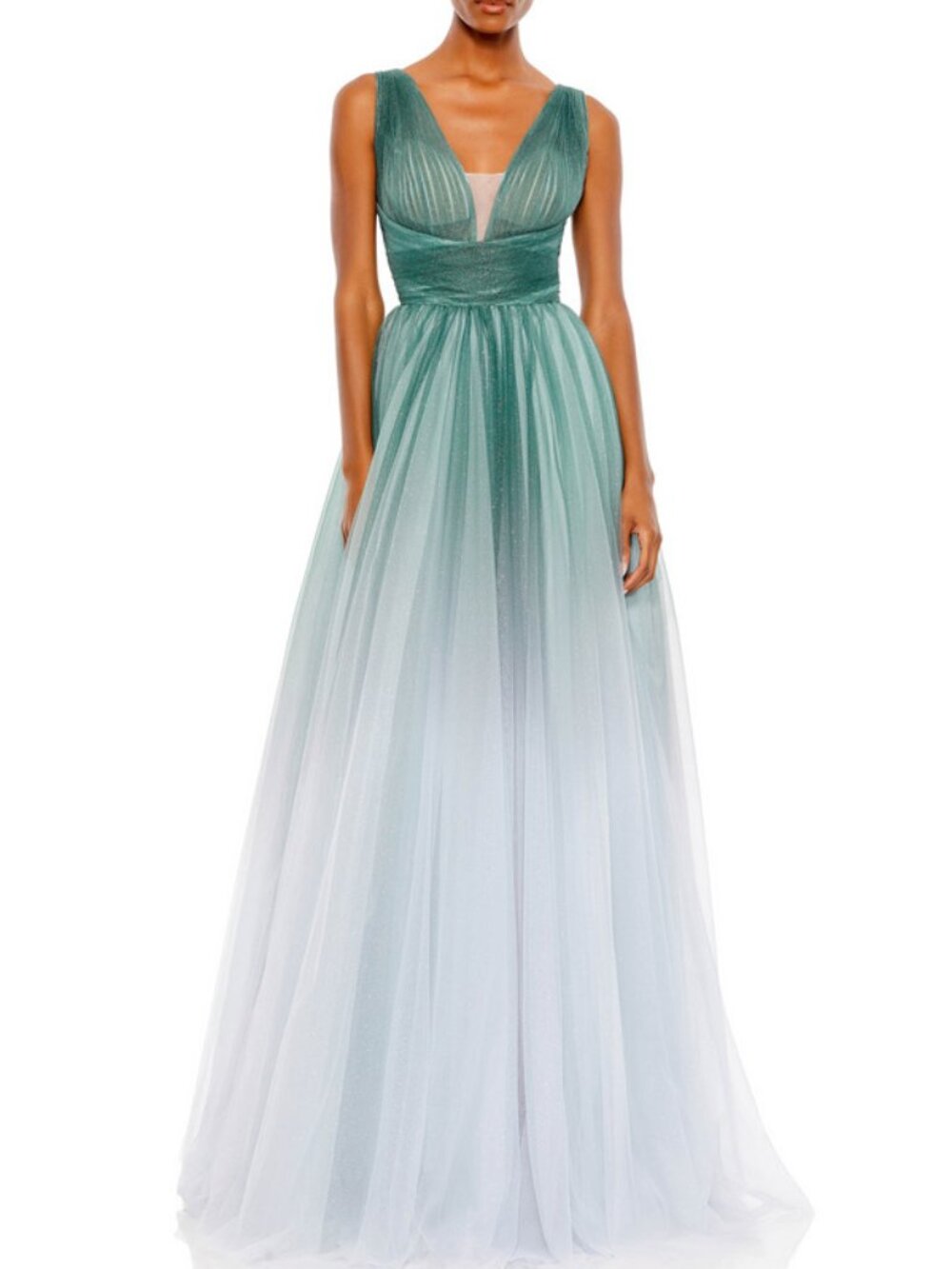 Mac Duggal NWT Jade Blue Ombre Glitter Tulle Dress Style #20380 Size 0